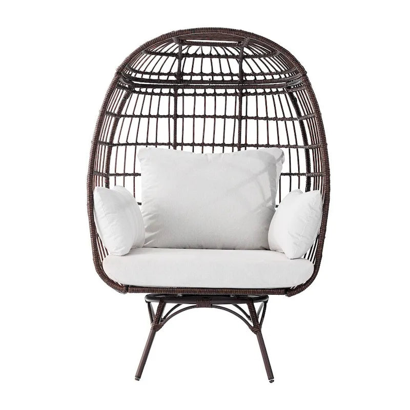 Fauteuil lounge pivotant en résine tressée, usage intérieur/extérieur, avec 4 coussins