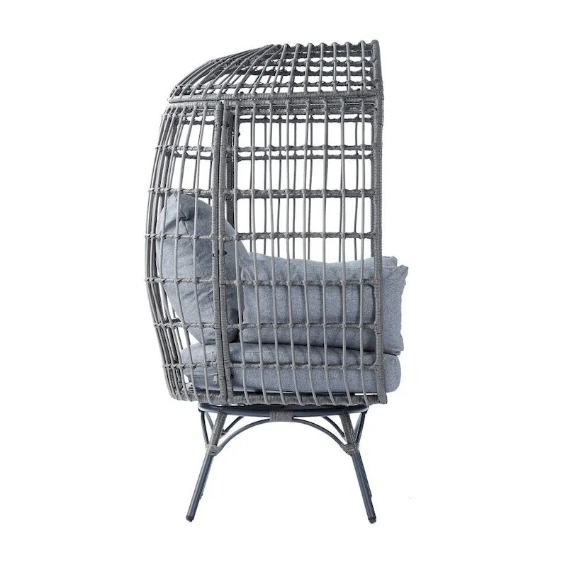 Fauteuil lounge pivotant en résine tressée, usage intérieur/extérieur, avec 4 coussins