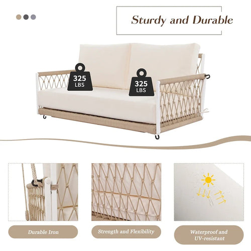 Canapé-balancelle d'extérieur monobloc en corde tressée