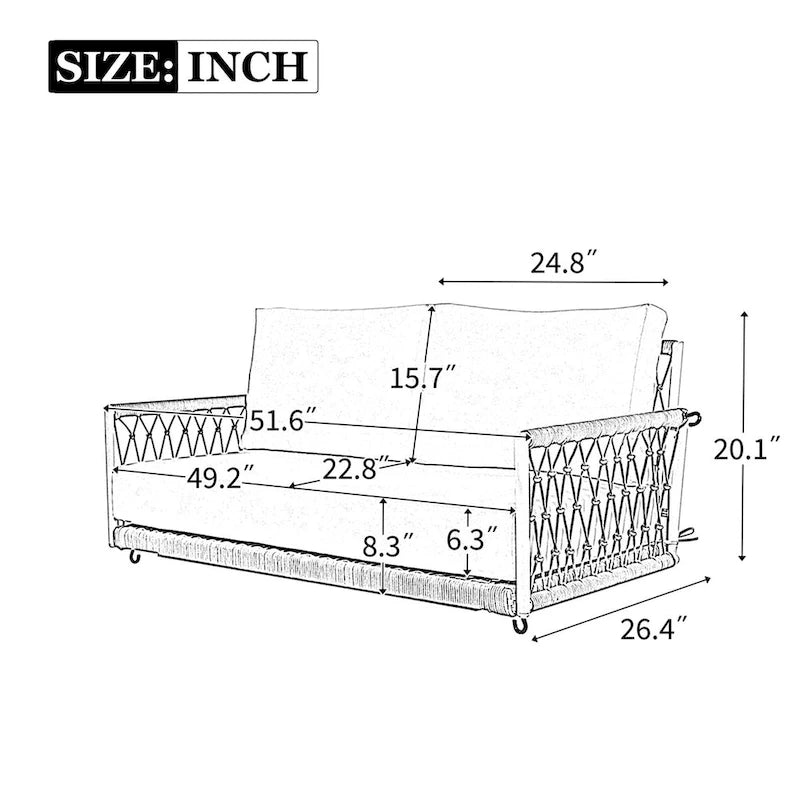 Canapé-balancelle d'extérieur monobloc en corde tressée