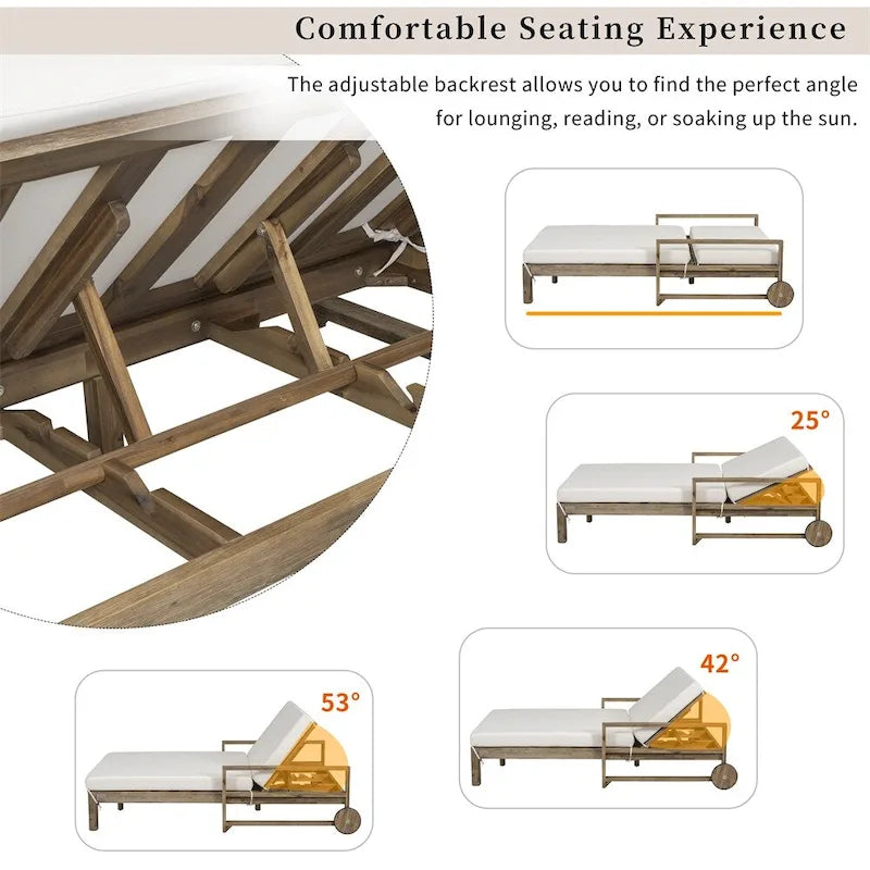 Lit de jour d'extérieur en bois monobloc avec coussins en tissu