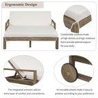 Lit de jour d'extérieur en bois monobloc avec coussins en tissu