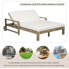 Lit de jour d'extérieur en bois monobloc avec coussins en tissu