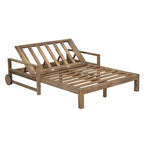 Lit de jour d'extérieur en bois monobloc avec coussins en tissu