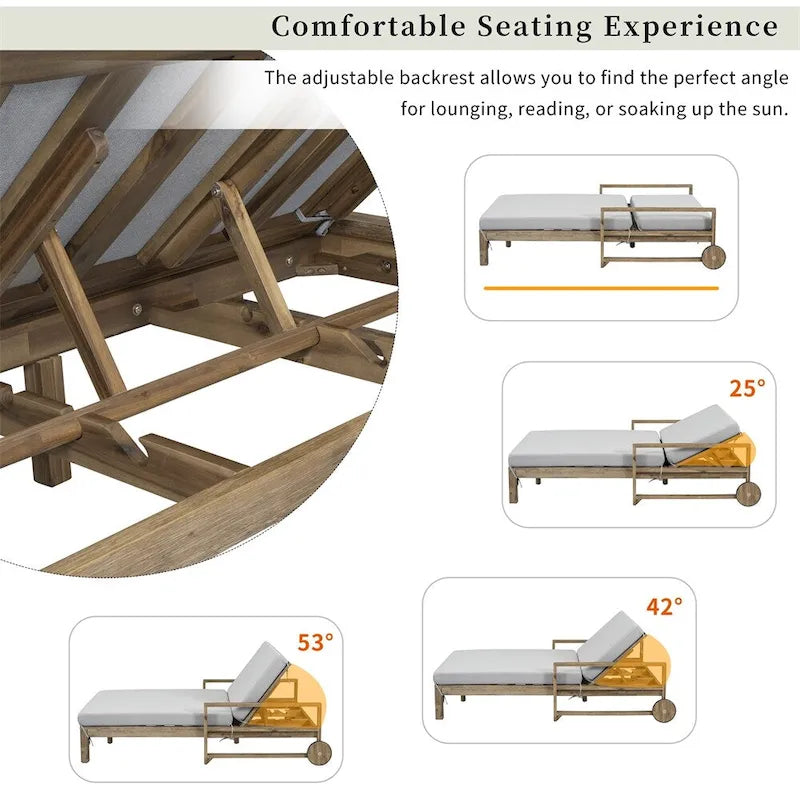 Lit de jour d'extérieur en bois monobloc avec coussins en tissu