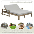 Lit de jour d'extérieur en bois monobloc avec coussins en tissu