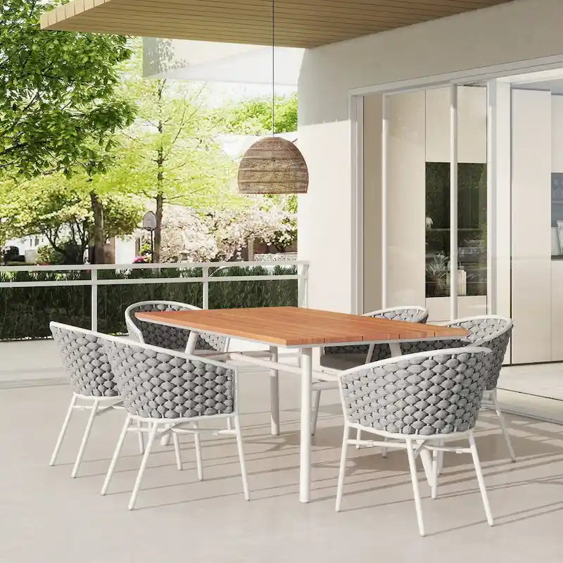 Rowan 7-Piece 6-Seater Aluminum & Teakwood Patio Dining Set