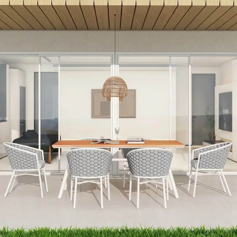 Ensemble de salle à manger de patio Rowan 7 pièces 6 places en aluminium et teck