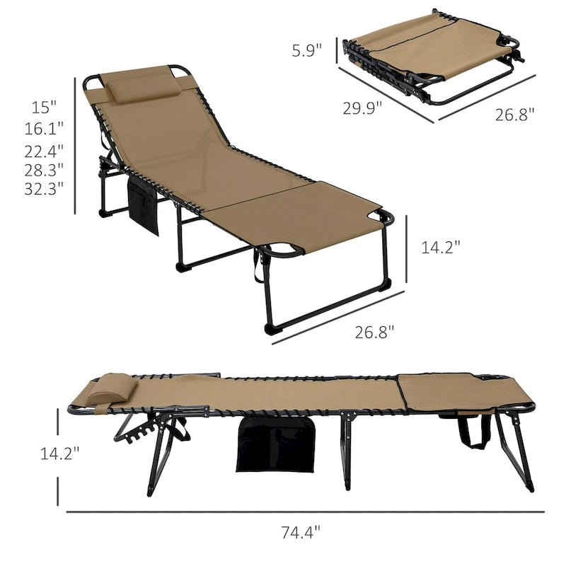 Chaise longue pliante 2 pièces avec dossier inclinable 5 positions et trou de lecture