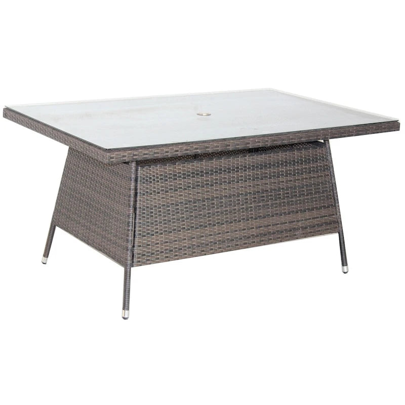 Table de salle à manger d'extérieur avec plateau en verre trempé transparent