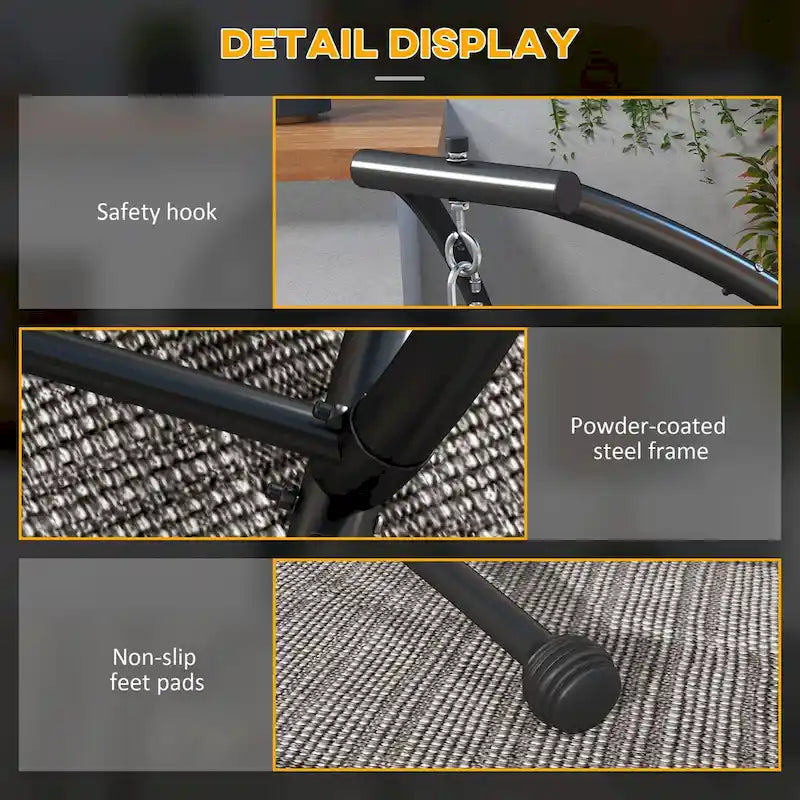 Support de chaise suspendue en forme de C pour intérieur et extérieur, noir