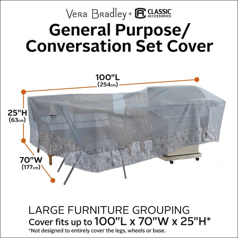 Housse imperméable multi-usages Vera Bradley par Classic Accessories, 254 x 178 x 64 cm, Gris Toile Forêt Tropicale