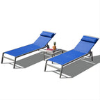 Ensemble de 3 chaises longues de patio, chaises longues avec 5 positions réglables (2 chaises longues + 1 table)