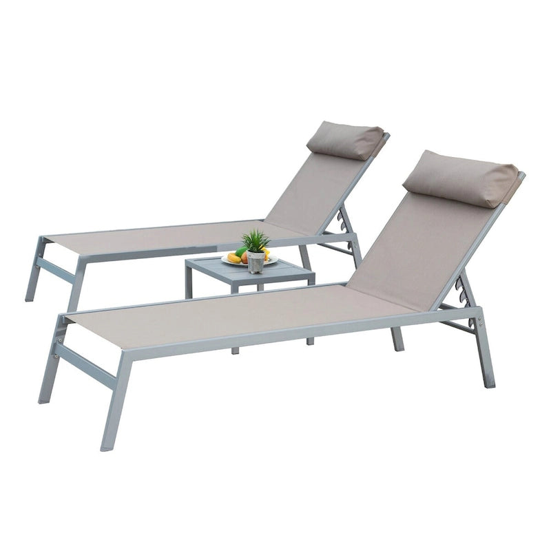 Patio Chaise Lounge Set of 3, Lounge Chairs with 5 Adjustable Positions, Chaise Lounge (2 Lounge Chairs+1 Table)