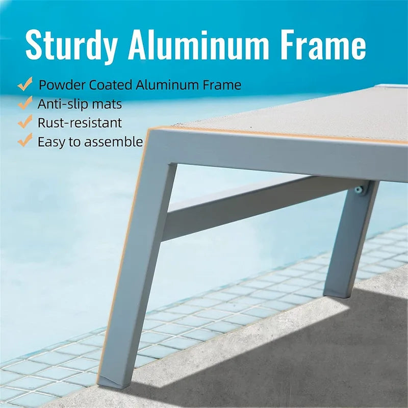 Ensemble de 3 chaises longues de patio, chaises longues avec 5 positions réglables (2 chaises longues + 1 table)