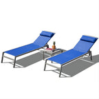 Ensemble de 3 chaises longues de patio, chaises longues avec 5 positions réglables (2 chaises longues + 1 table)