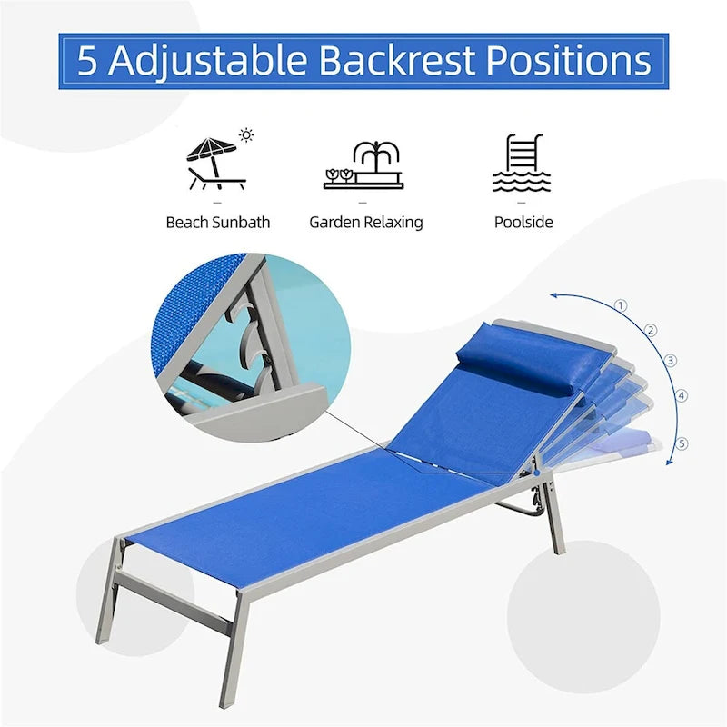 Ensemble de 3 chaises longues de patio, chaises longues avec 5 positions réglables (2 chaises longues + 1 table)