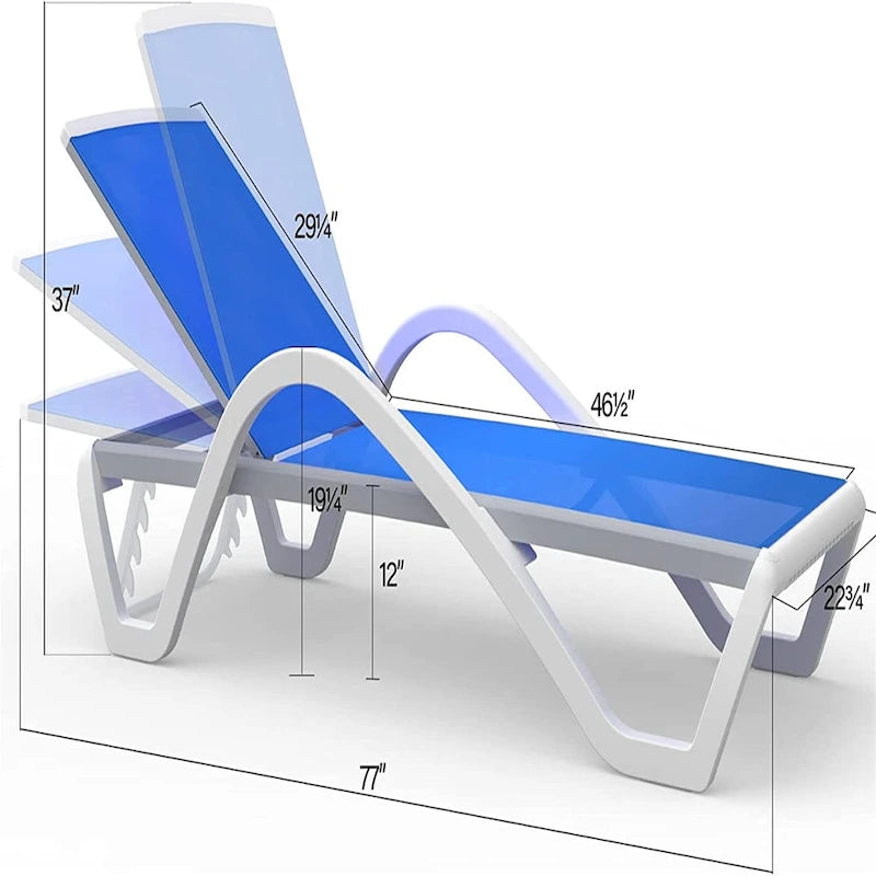 Chaise longue de patio réglable avec accoudoirs, résistante aux intempéries, pour piscine et pelouse (1 chaise longue)