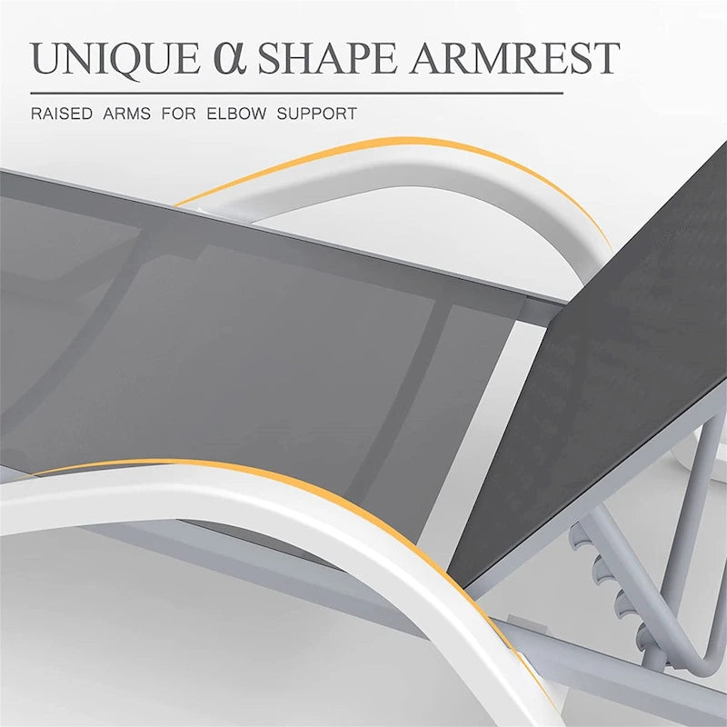 Chaise longue de patio réglable avec accoudoirs, résistante aux intempéries, pour piscine et pelouse (1 chaise longue)